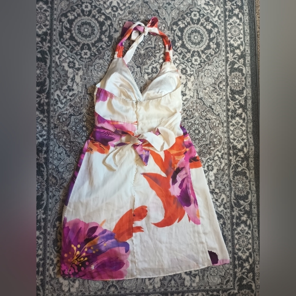 Bisou Bisou Y2K Babydoll Halter Dress Size 6 Floral Satin Festival Boho Coquette - Picture 3 of 8